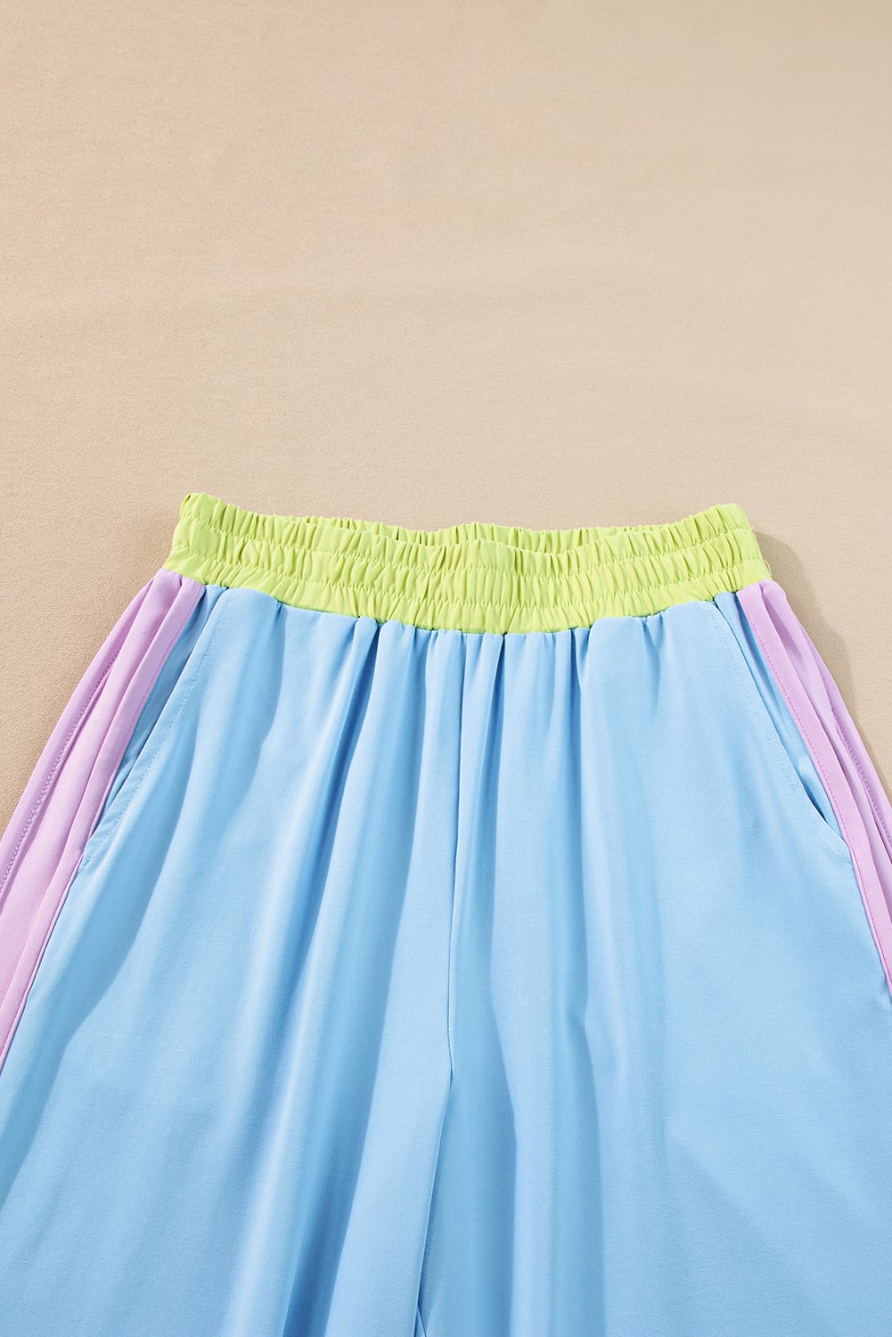 Sky Blue Color Block Detail Casual Two-piece Outfit