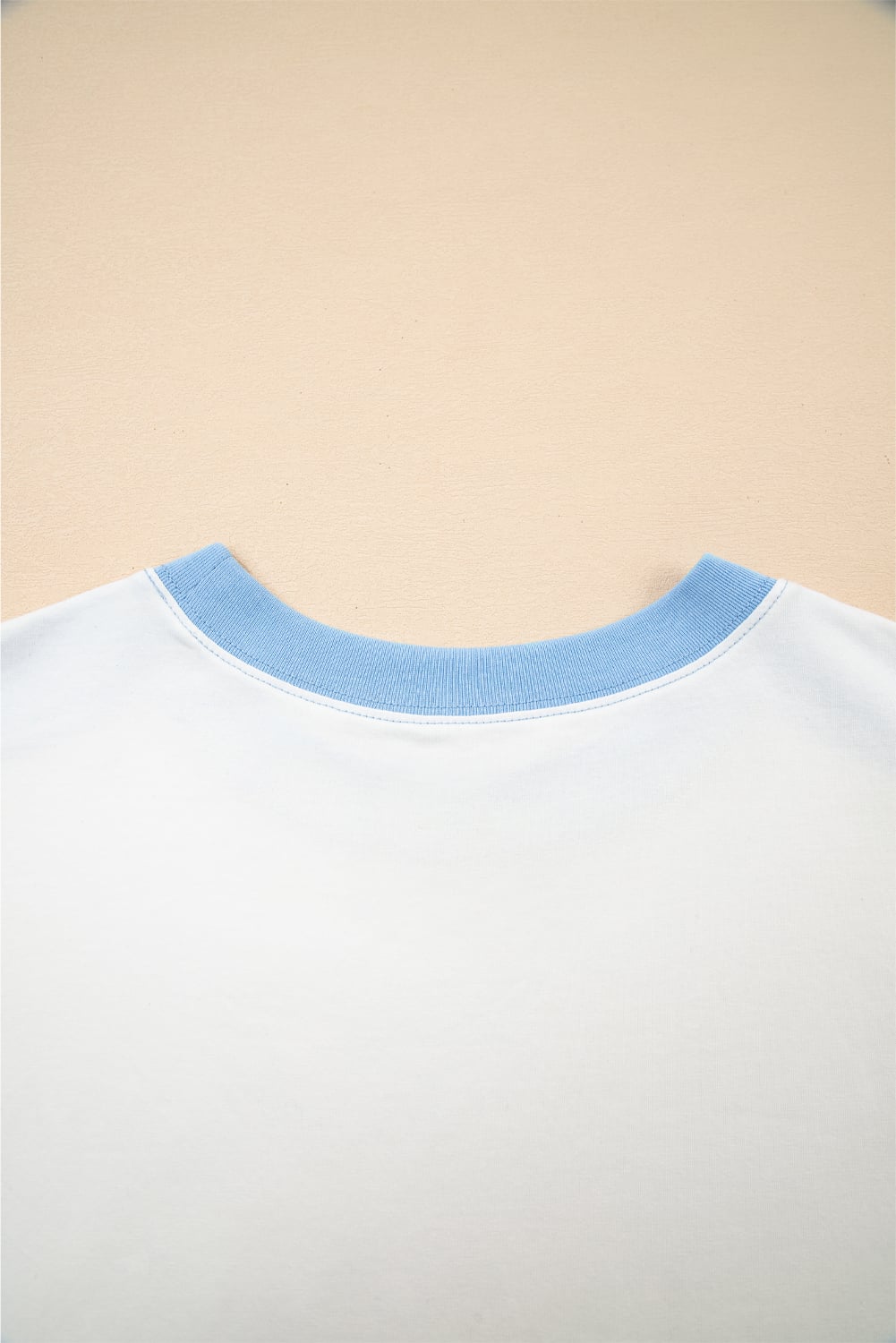 Sky Blue Color Block Exposed Seam Crew Neck T Shirt