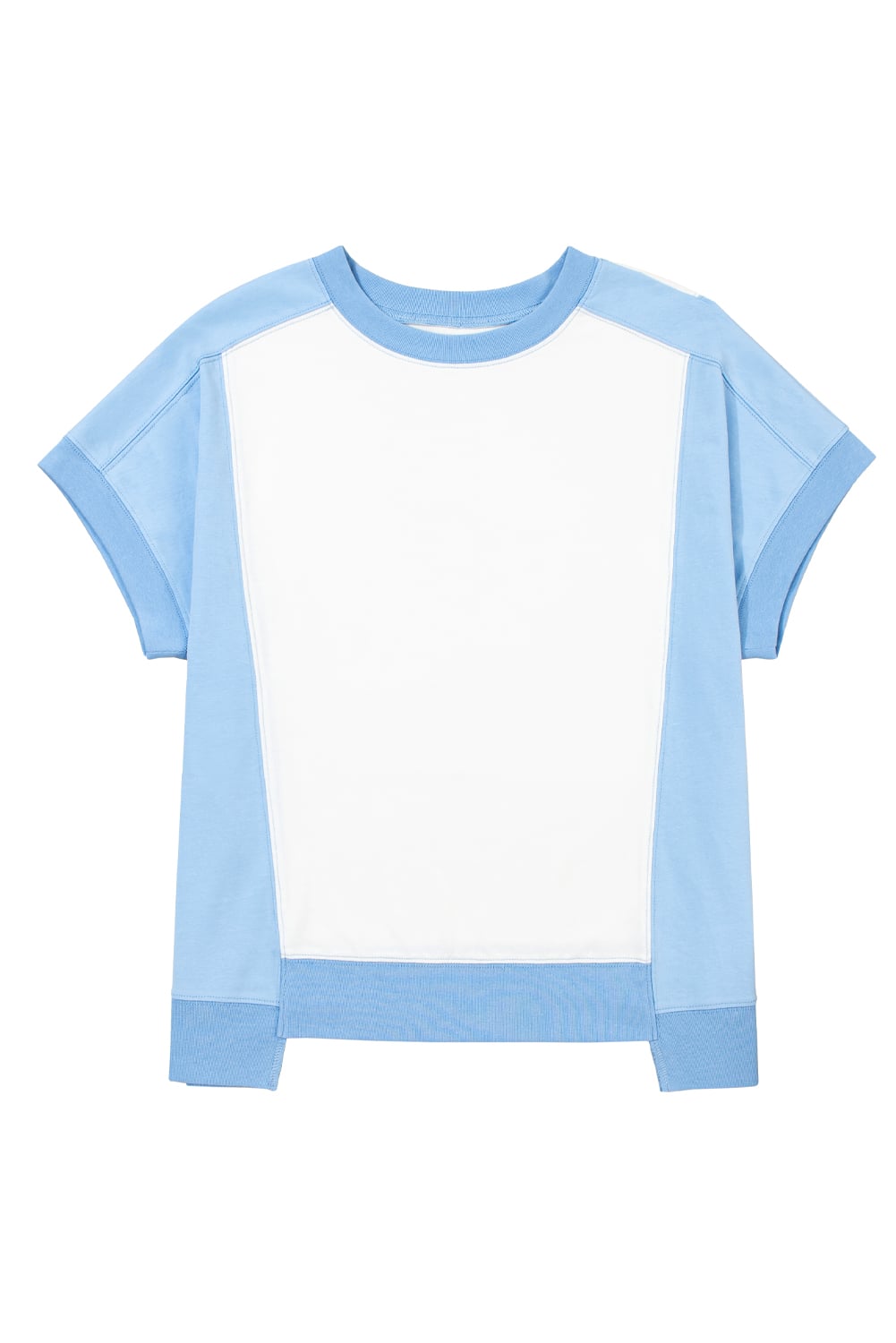 Sky Blue Color Block Exposed Seam Crew Neck T Shirt