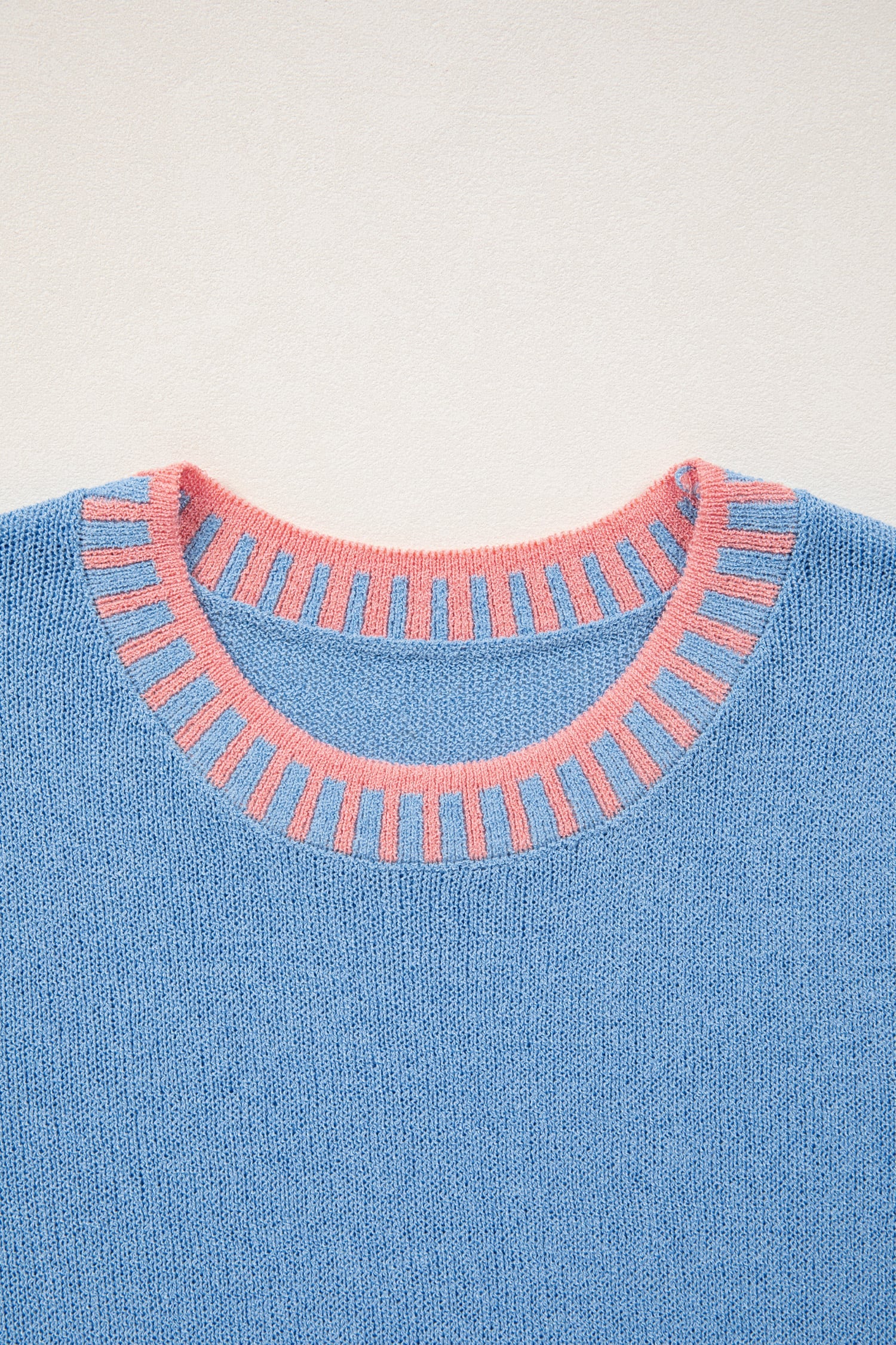 Sky Blue Contrast Trim Round Neck Sleeveless Sweater
