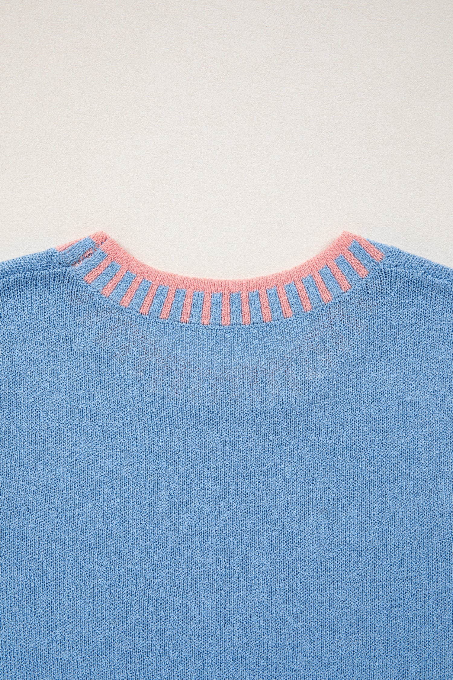 Sky Blue Contrast Trim Round Neck Sleeveless Sweater