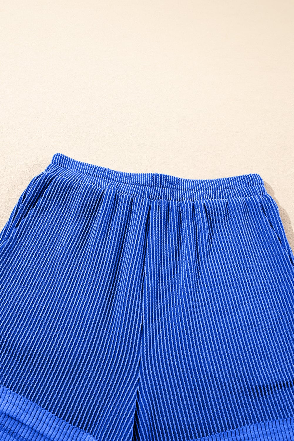 Sky Blue Corded Collared Half Zip Tank Top Two Piece Shorts Set