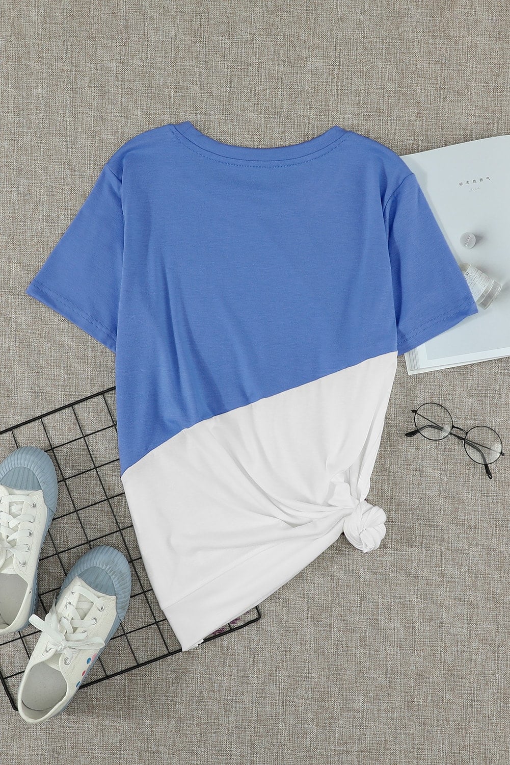 Sky Blue Crew Neck Colorblock Tee