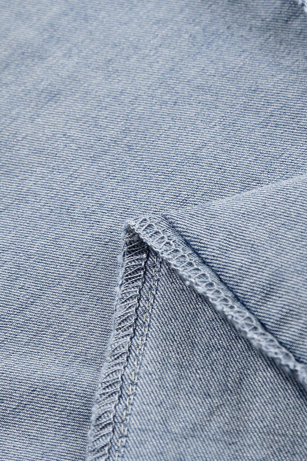 Sky Blue Double Button Raw Hem Slim Fit Jeans