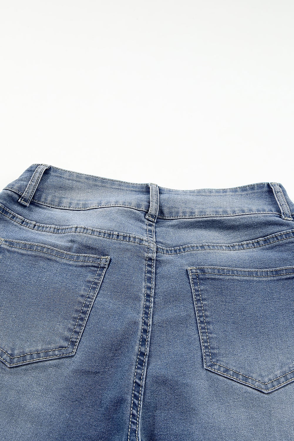 Sky Blue Double Button Raw Hem Slim Fit Jeans