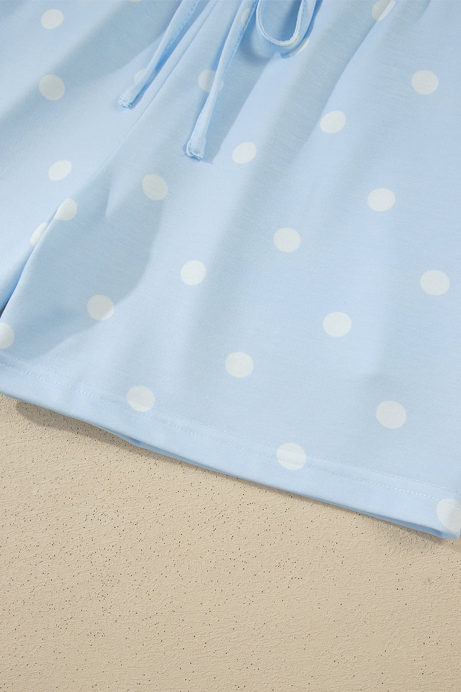 Sky Blue Polka Dot Short Sleeve Loose Top Drawstring Shorts Set