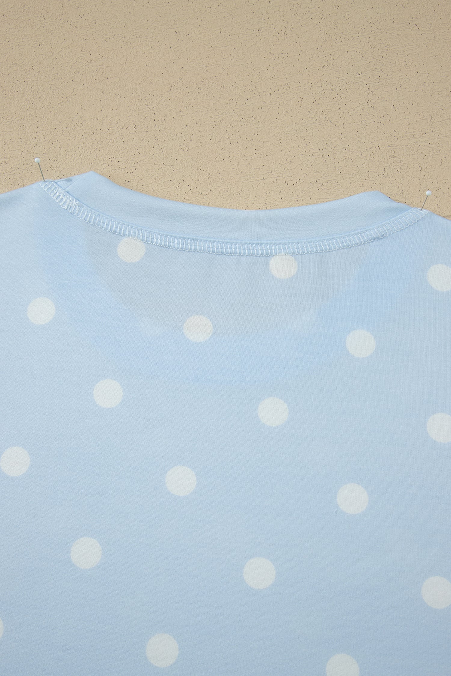 Sky Blue Polka Dot Short Sleeve Loose Top Drawstring Shorts Set