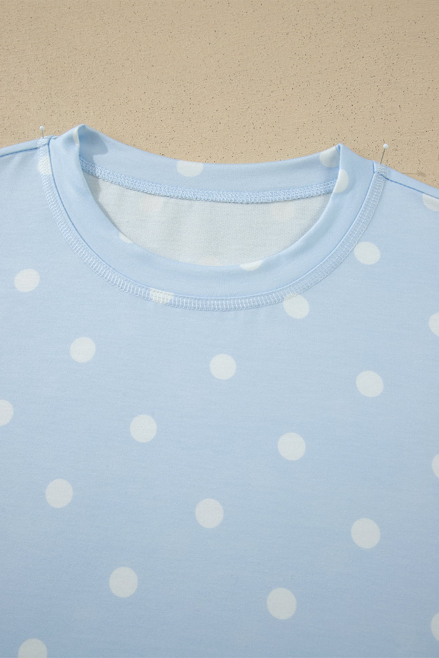 Sky Blue Polka Dot Short Sleeve Loose Top Drawstring Shorts Set