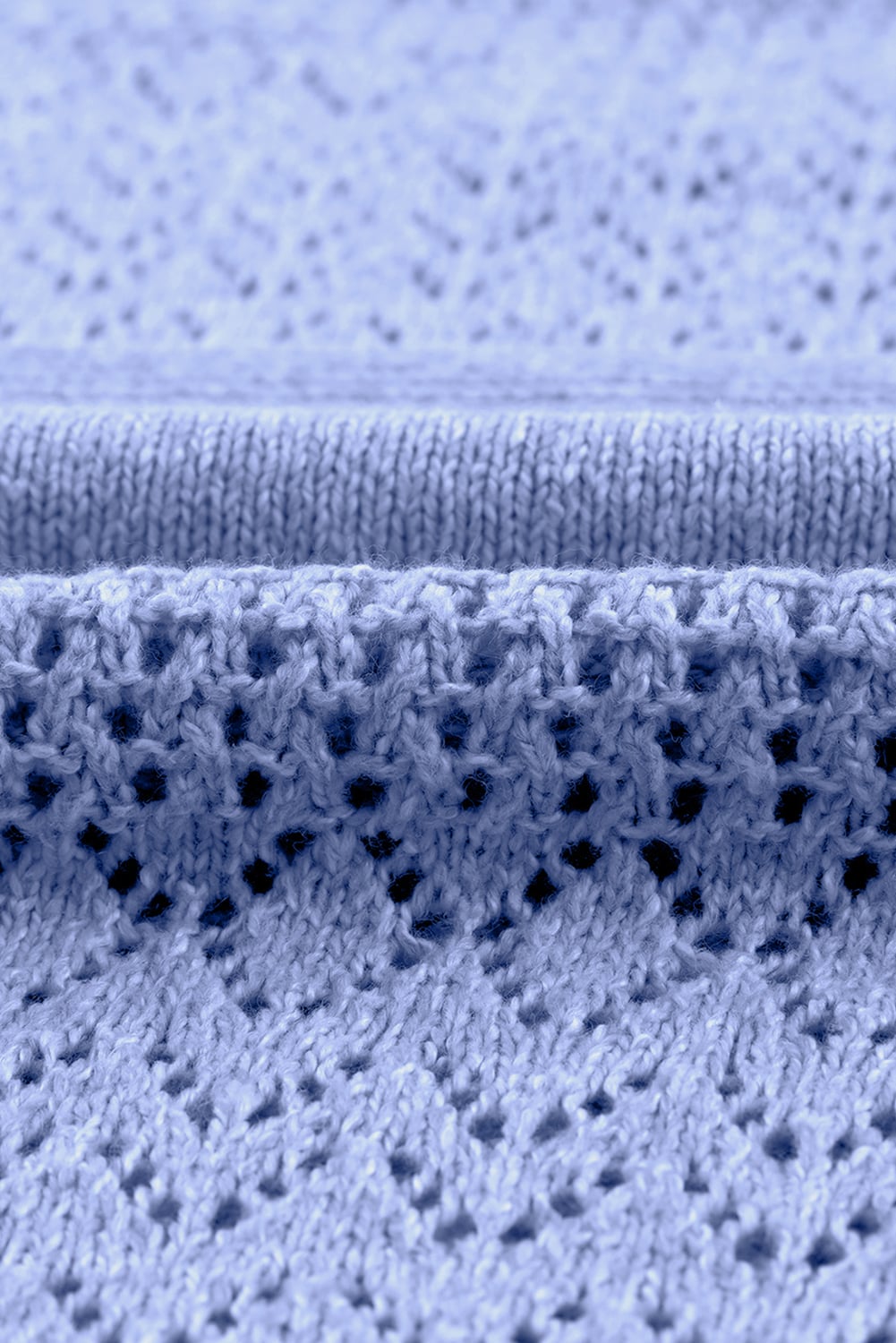 Sky Blue Eyelet Pattern Detail V Neck Drop Shoulder Sweater
