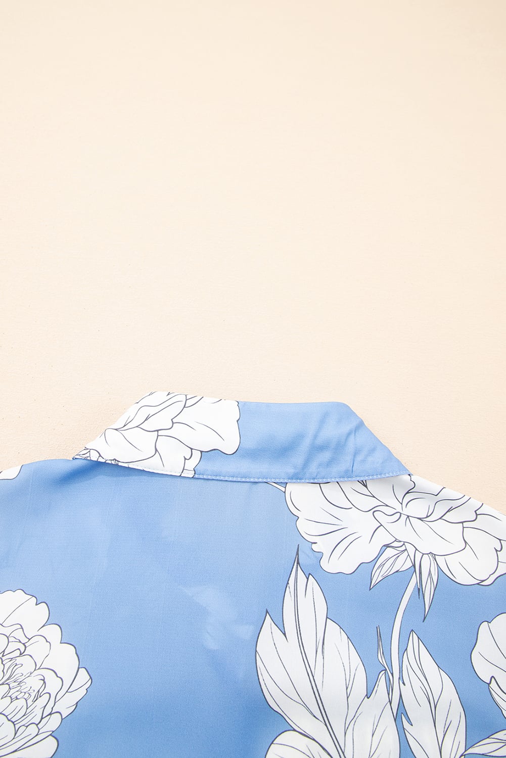 Sky Blue Floral Print Button Up Pleated Detail Puff Sleeve Shirt