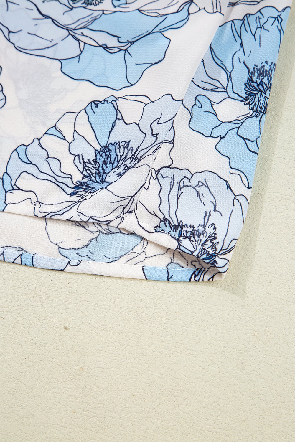 Sky Blue Floral Print Frilly Smocked Square Neck Long Sleeve Blouse