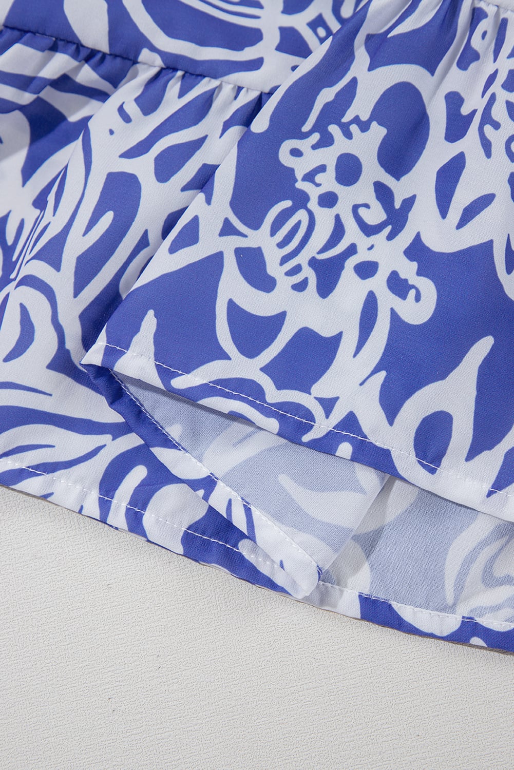 Sky Blue Floral Print Spaghetti Strap High Waist Maxi Dress