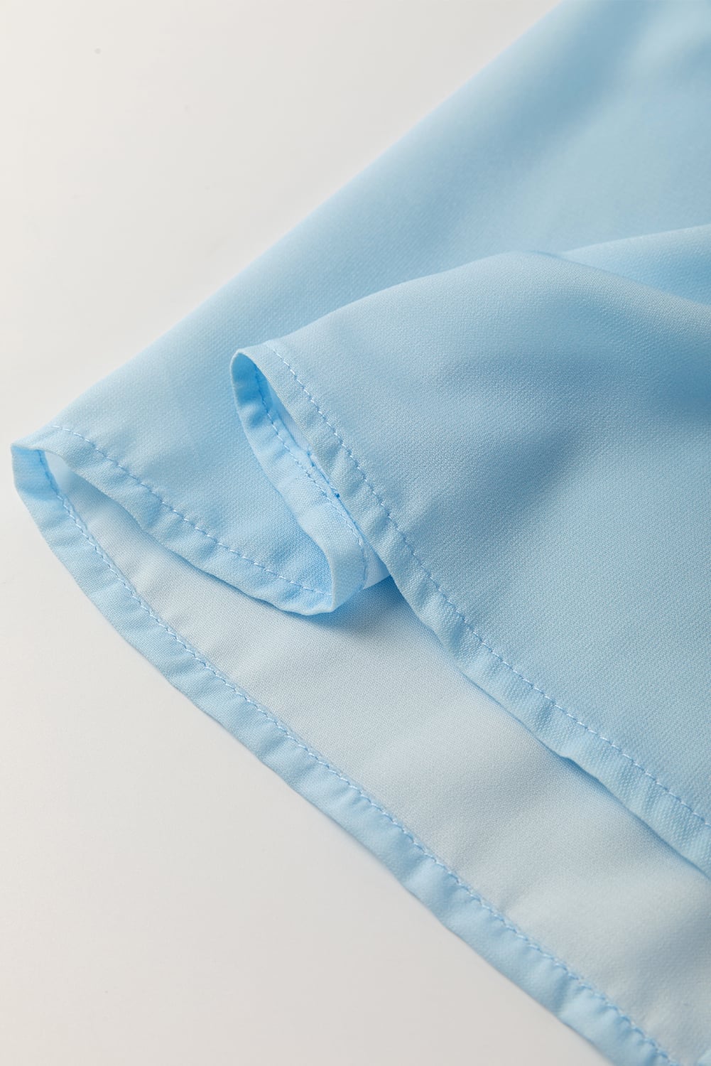 Sky Blue Floral Ric Rac Edge Puff Sleeve Button Up Summer Shirt