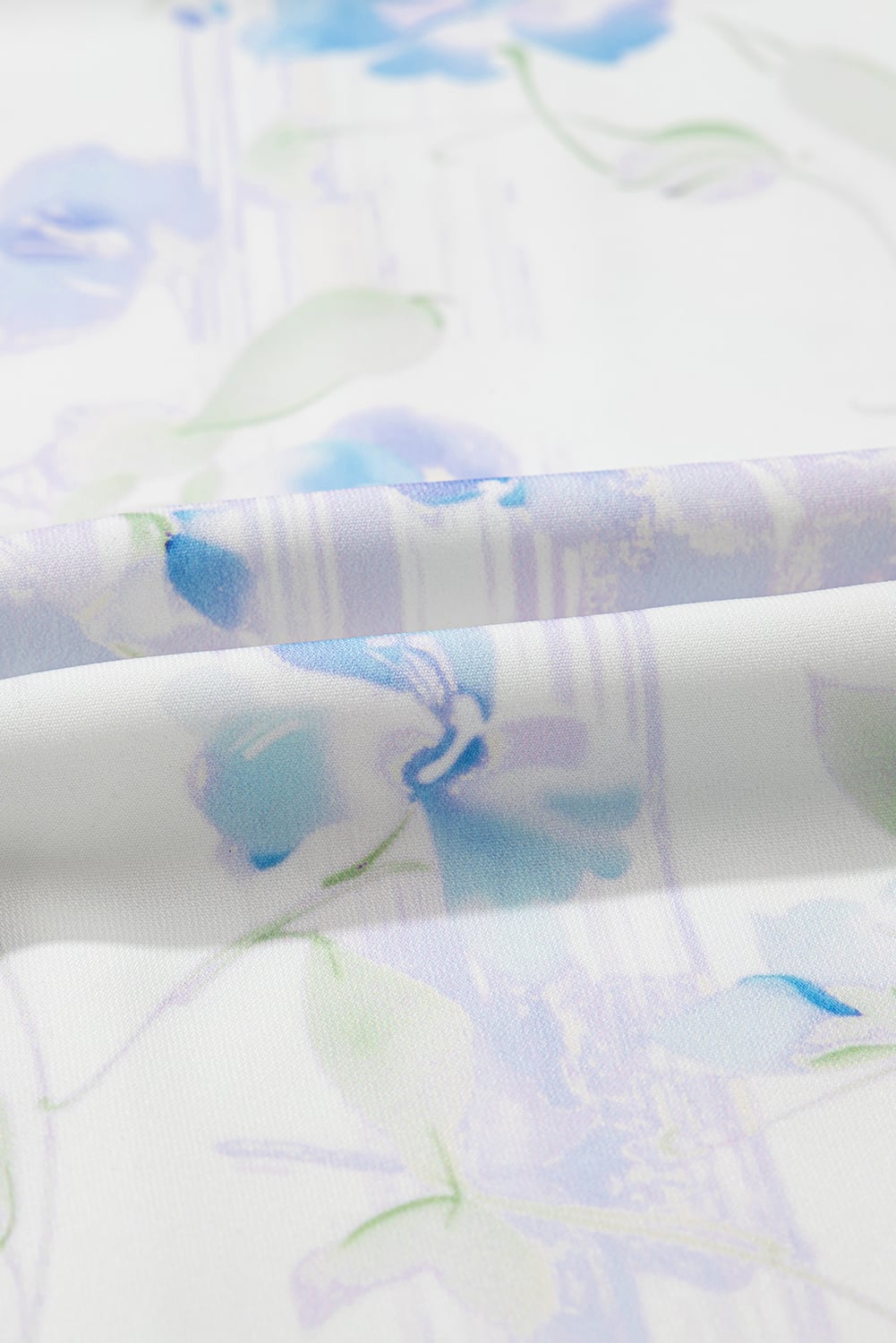 Sky Blue Floral Smocked High Waist Double Ruffle Sleeveless Long Dress