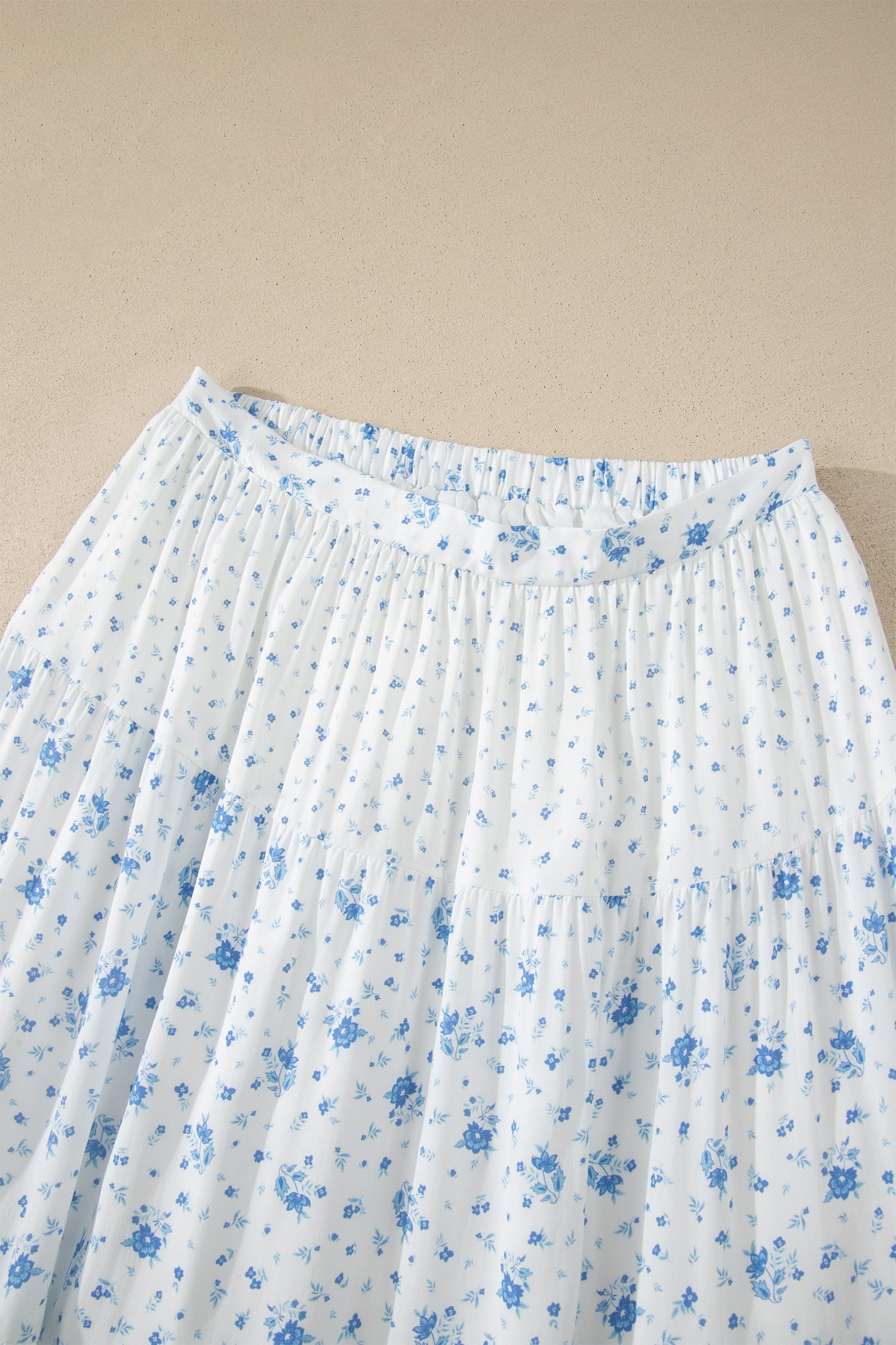 Sky Blue High Waist Tiny Floral Print Boho Maxi Skirt