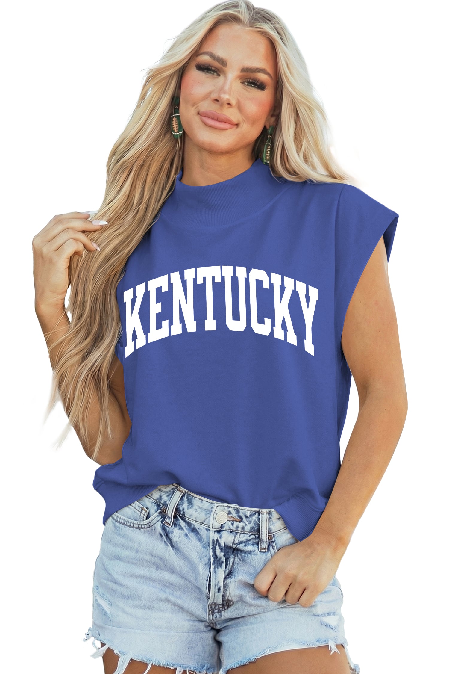 Sky Blue KENTUCKY Leopard KY Double Side Printed Mock Neck Tee