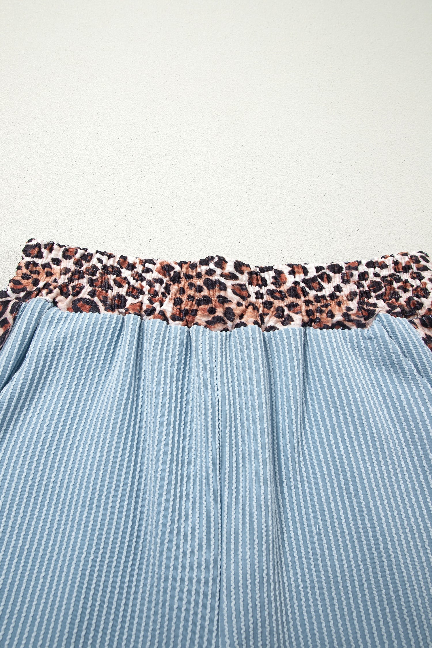 Sky Blue Leopard Trim Twist Ribbed Short Set