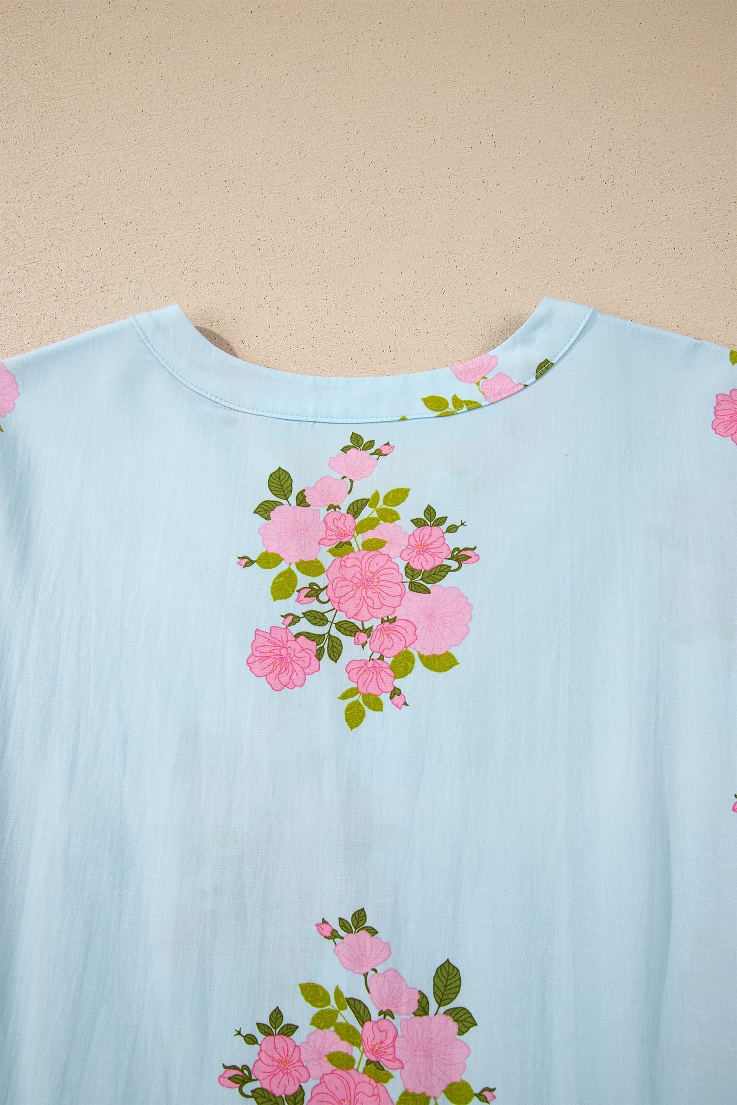 Sky Blue Notched Neck Flutter Short Sleeve Floral Print Maxi Dress