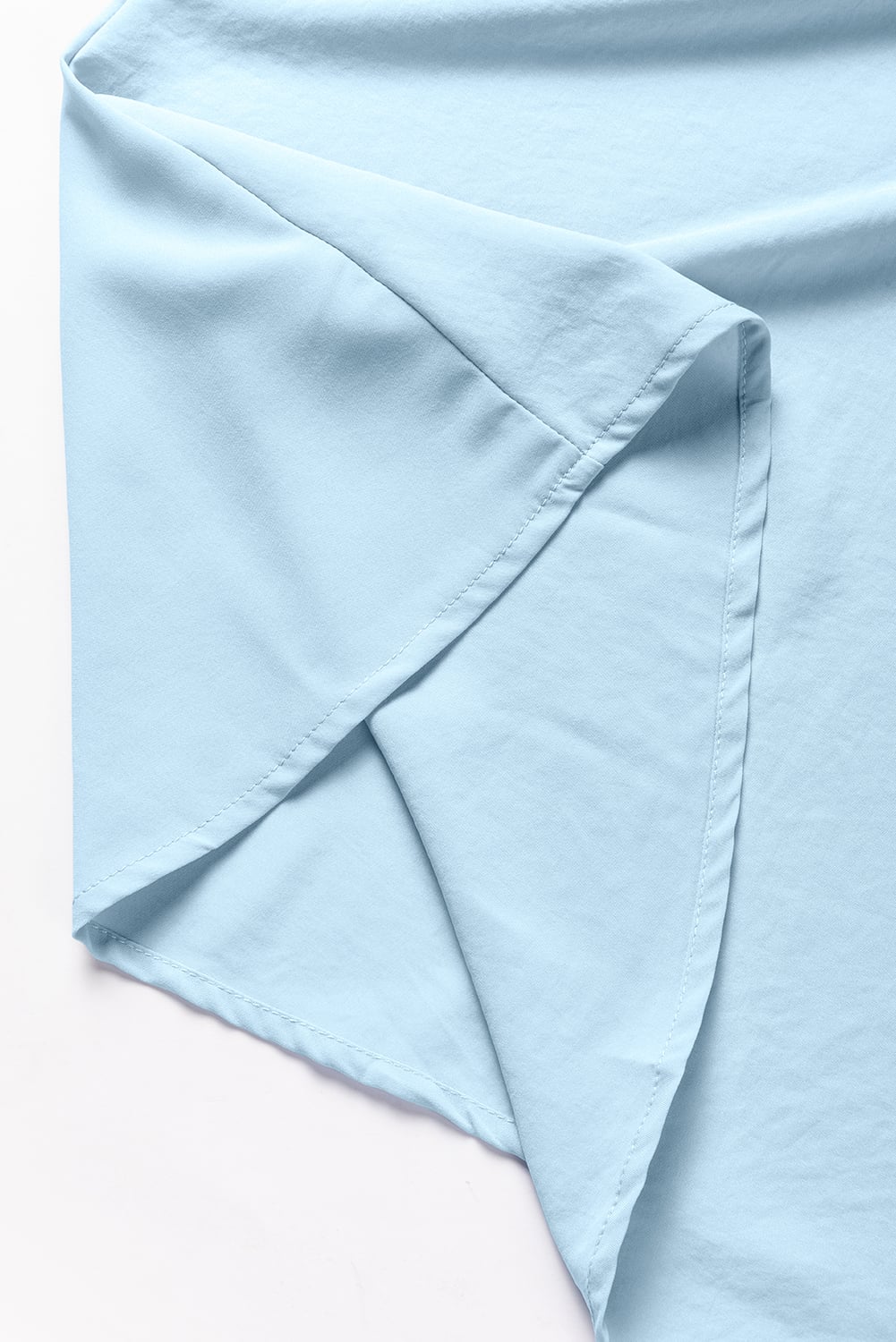 Sky Blue Off Shoulder Ruched Bust Sheer Slit Maxi Dress