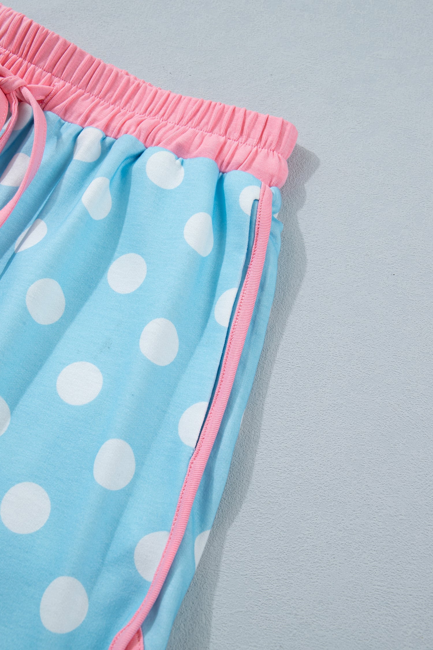 Sky Blue Polka Dot Contrast Edge Casual Short Set