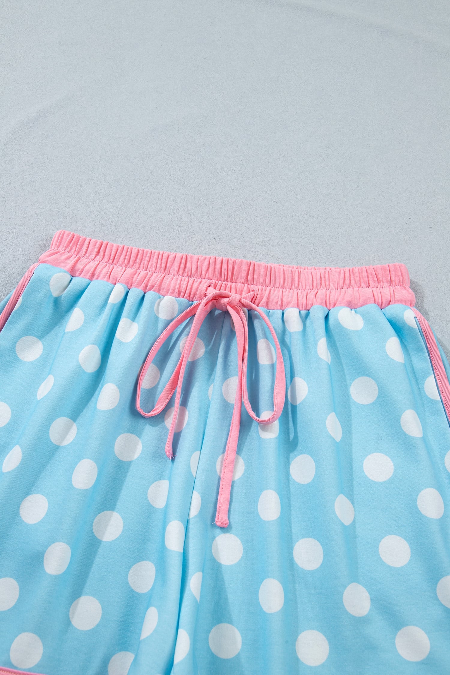 Sky Blue Polka Dot Contrast Edge Casual Short Set