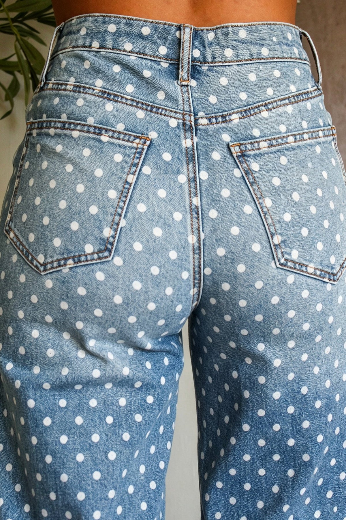 Sky Blue Polka Dot High Waist Shift Jeans