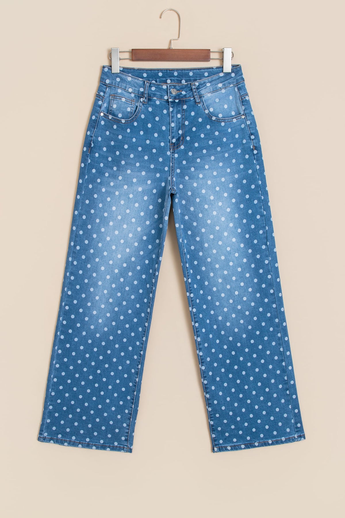 Sky Blue Polka Dot High Waist Shift Jeans