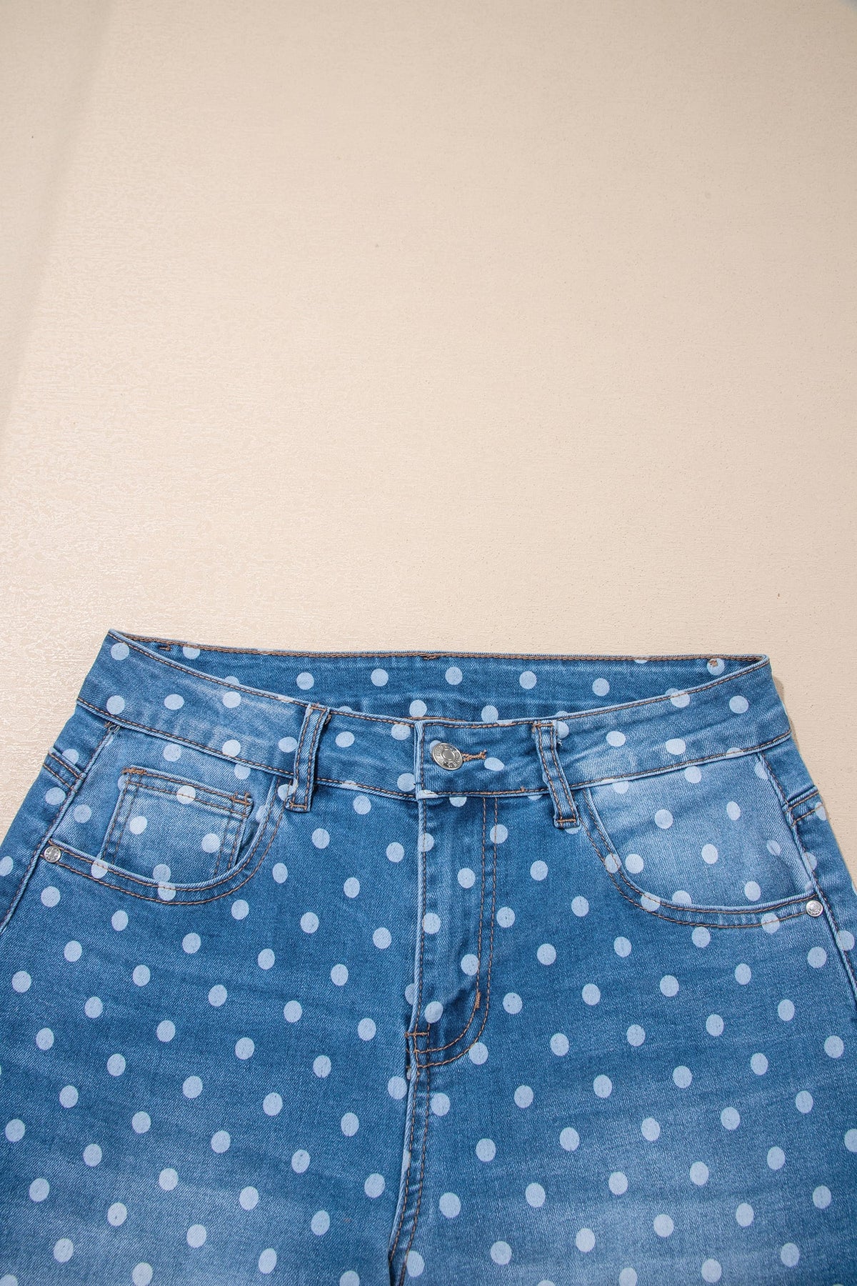 Sky Blue Polka Dot High Waist Shift Jeans