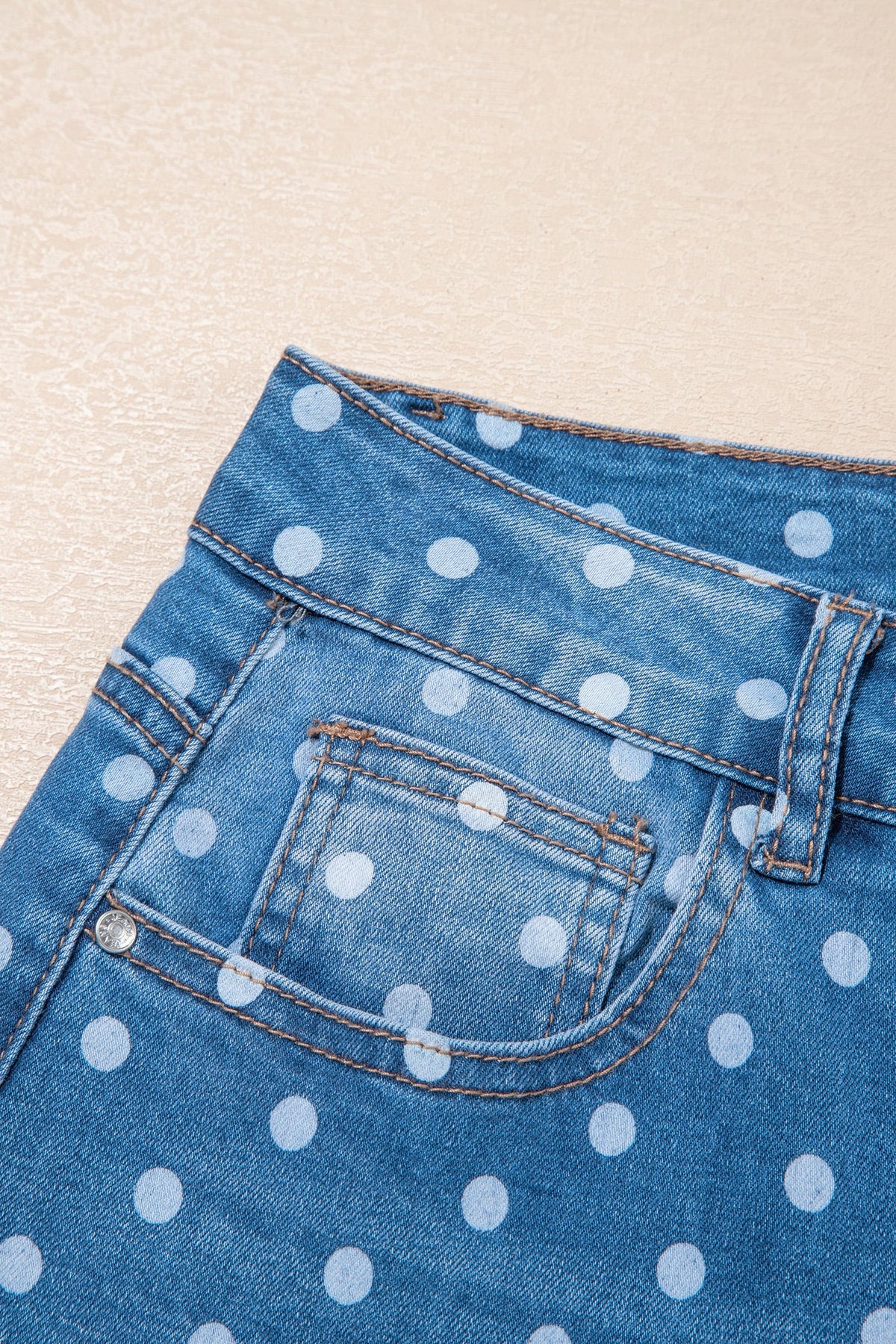 Sky Blue Polka Dot High Waist Shift Jeans