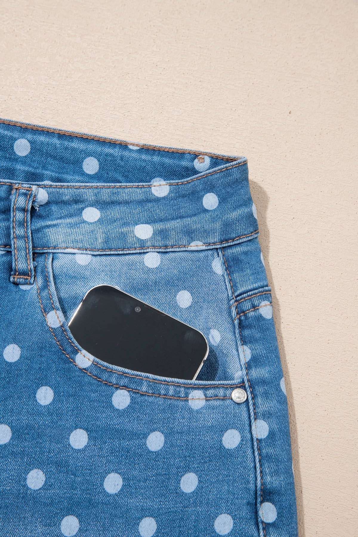 Sky Blue Polka Dot High Waist Shift Jeans