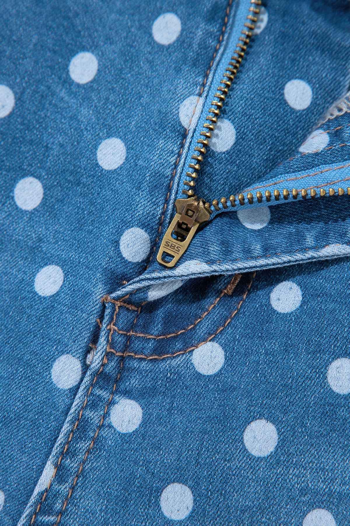 Sky Blue Polka Dot High Waist Shift Jeans