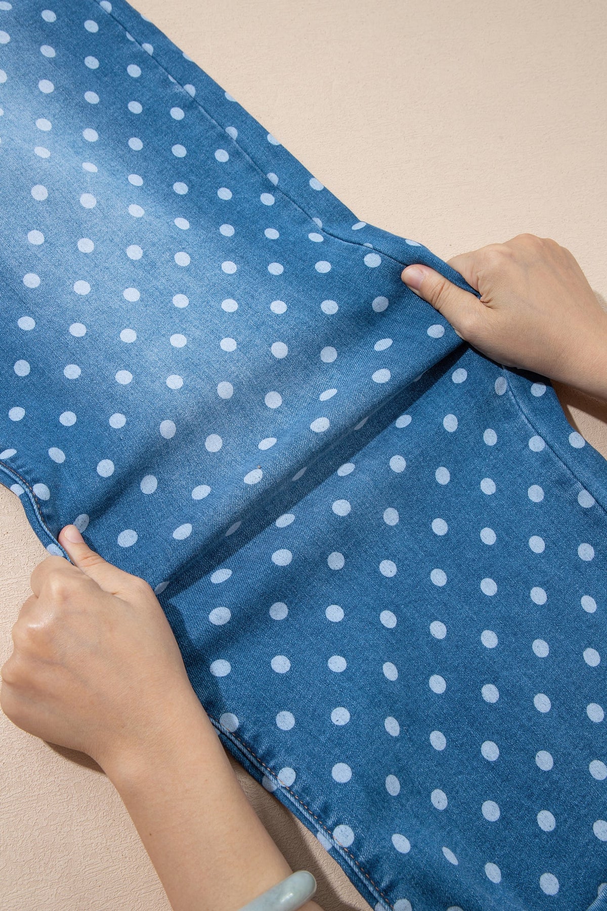 Sky Blue Polka Dot High Waist Shift Jeans