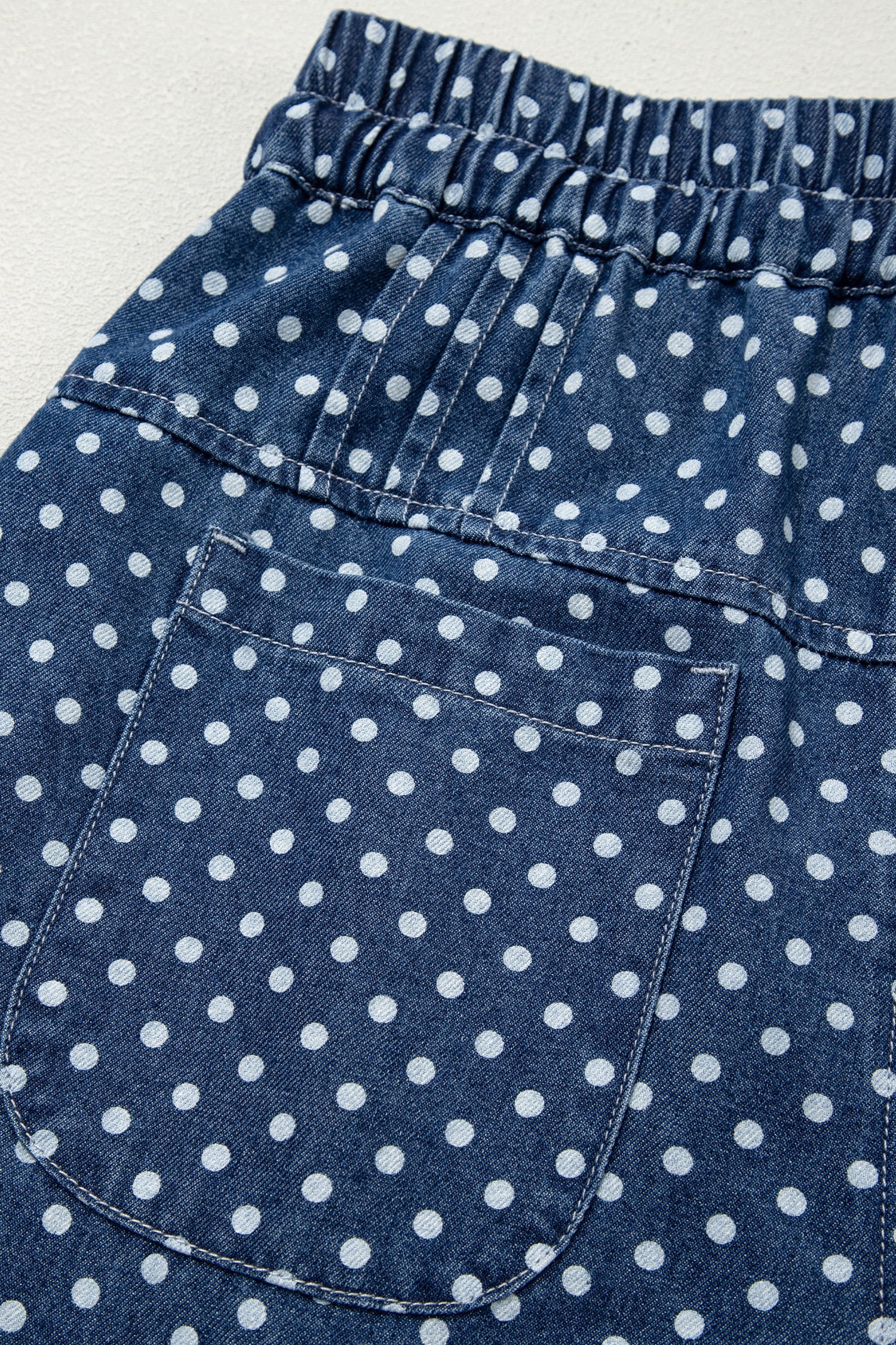 Sky Blue Polka Dot Print Button Pleated Detail Wide Leg Jeans