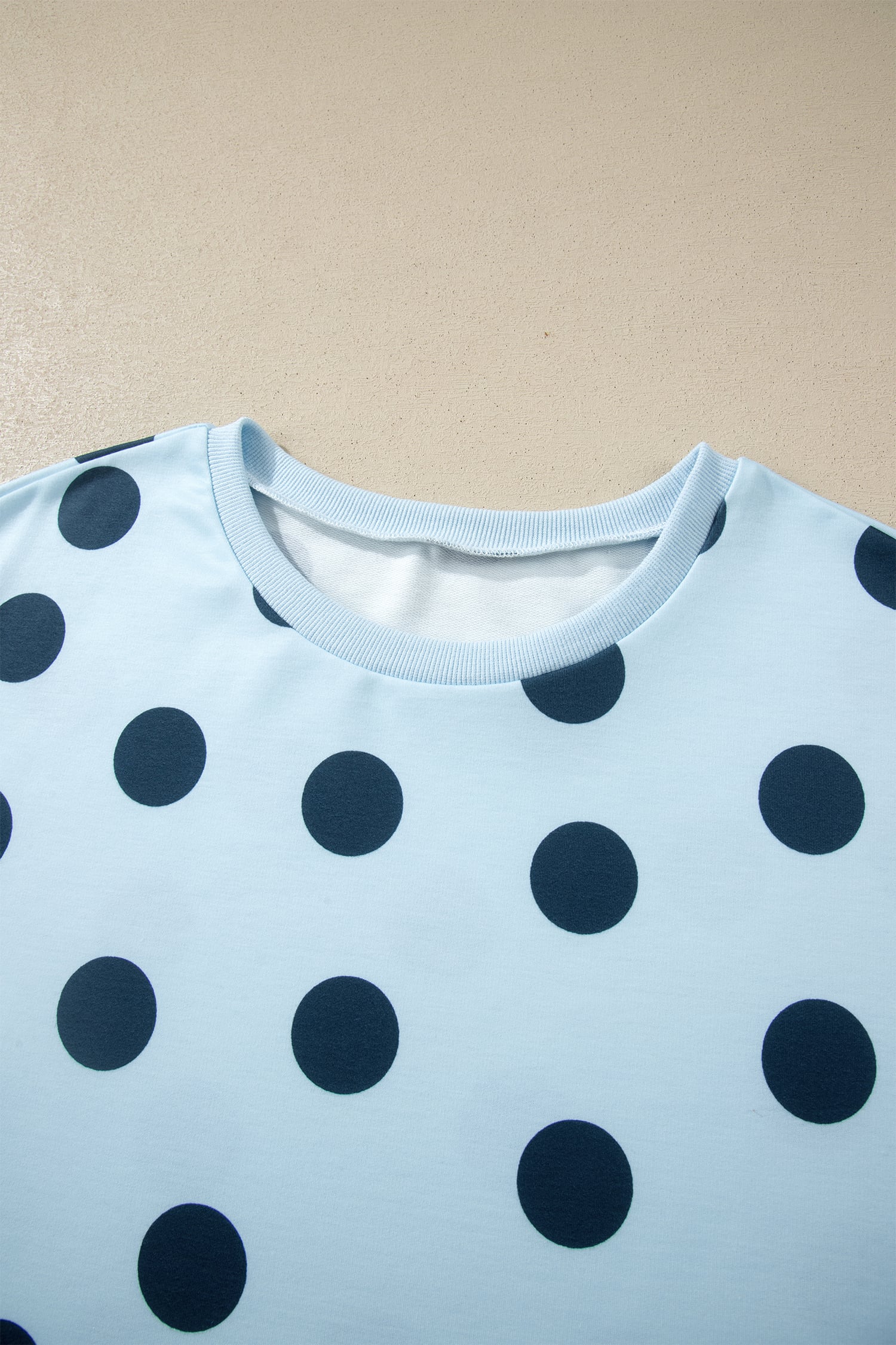 Sky Blue Polka Dot Print Loose Tee Drawstring Elastic Waist Short Set
