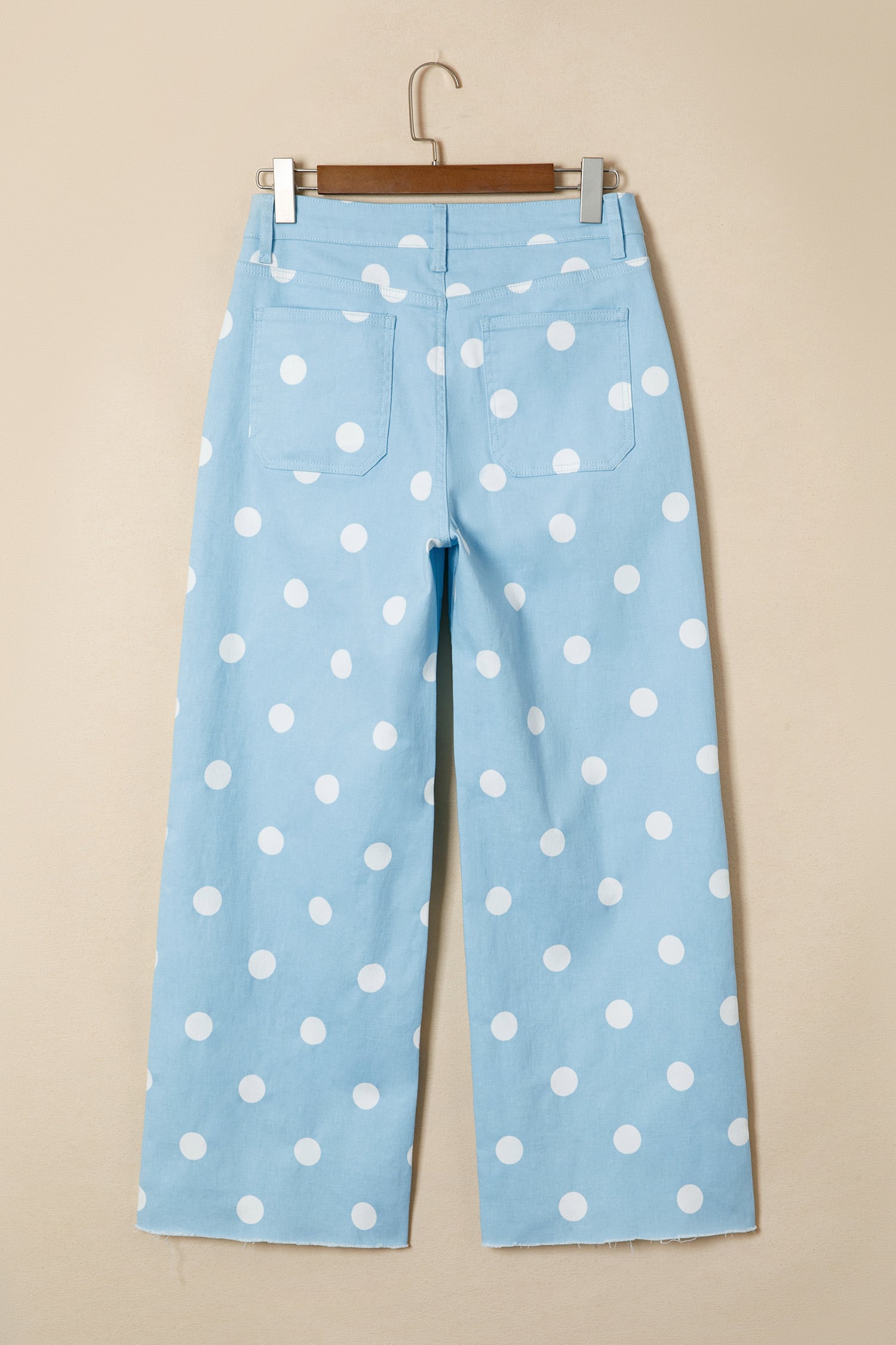 Sky Blue Polka Dot Print Raw Hem Shift Jeans