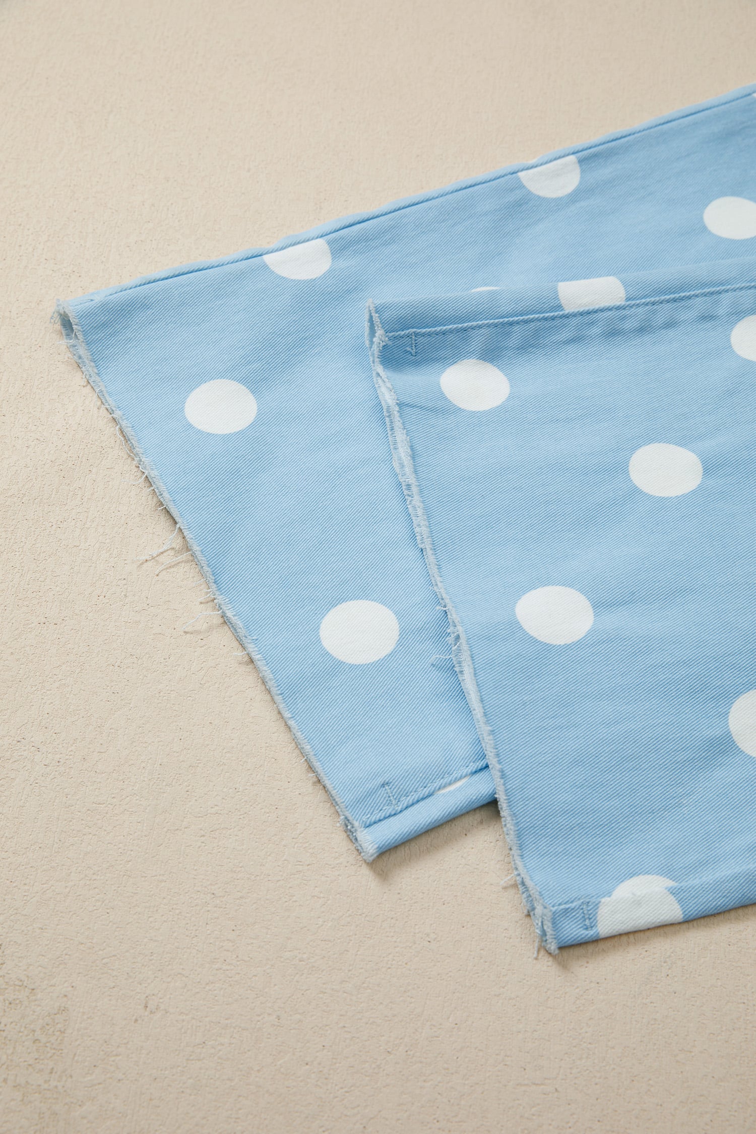 Sky Blue Polka Dot Print Raw Hem Shift Jeans