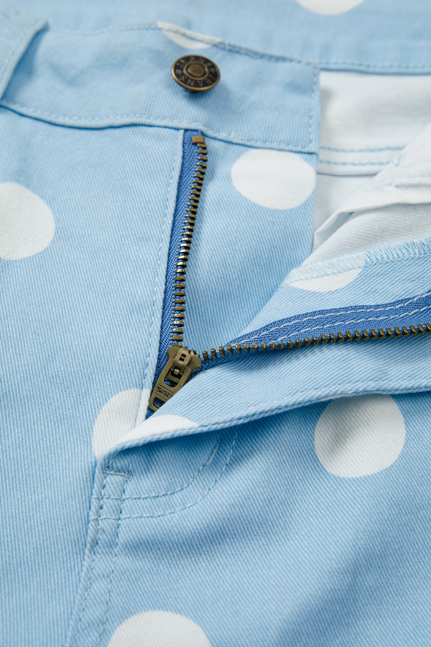 Sky Blue Polka Dot Print Raw Hem Shift Jeans