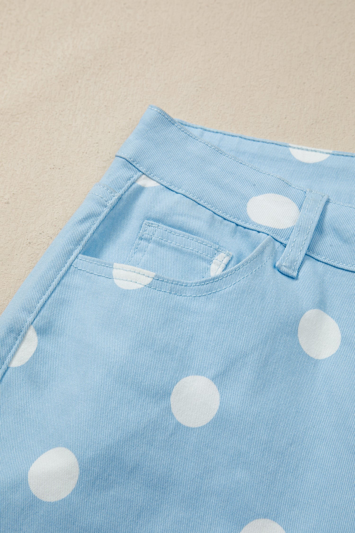 Sky Blue Polka Dot Print Raw Hem Shift Jeans