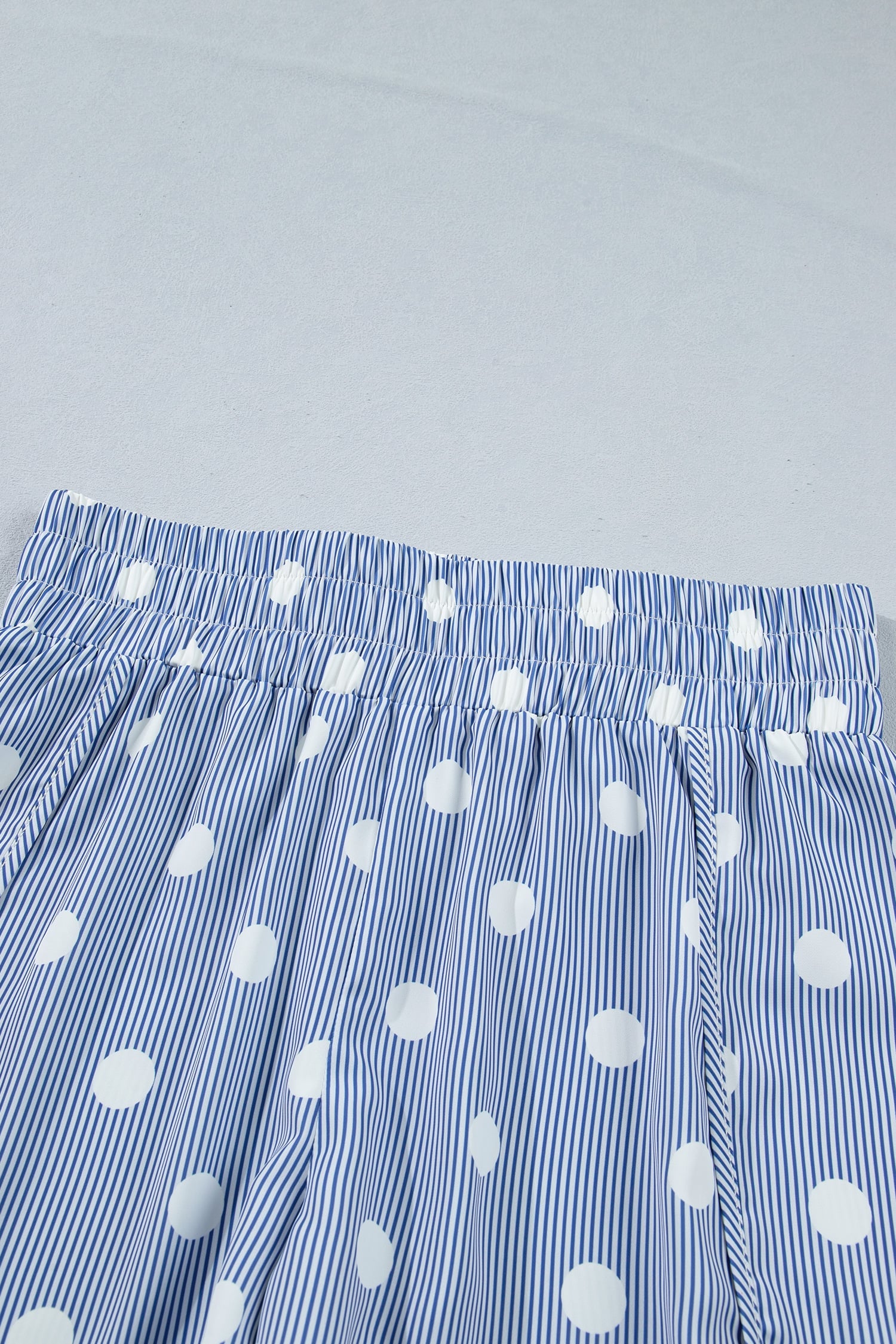 Sky Blue Polka Dot Print Shirred High Waist Casual Shorts