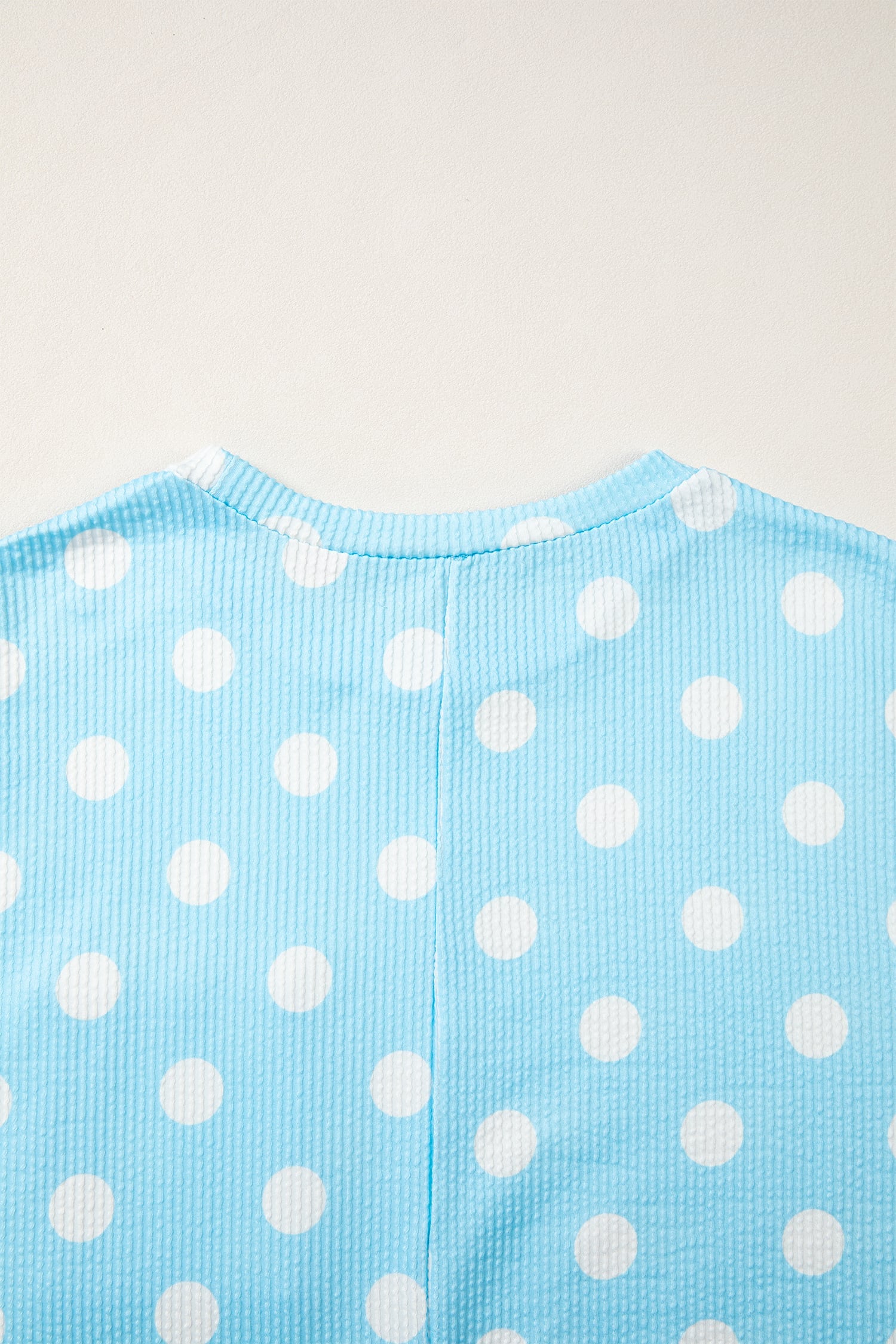Sky Blue Polka Dot Patch Pocket Twisted Ribbed Top
