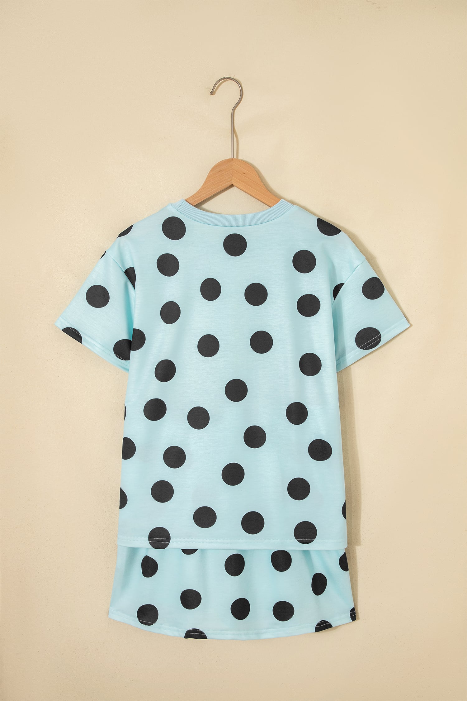 Sky Blue Polka Dot Short Sleeve Top Casual Skort 2pcs Outfit