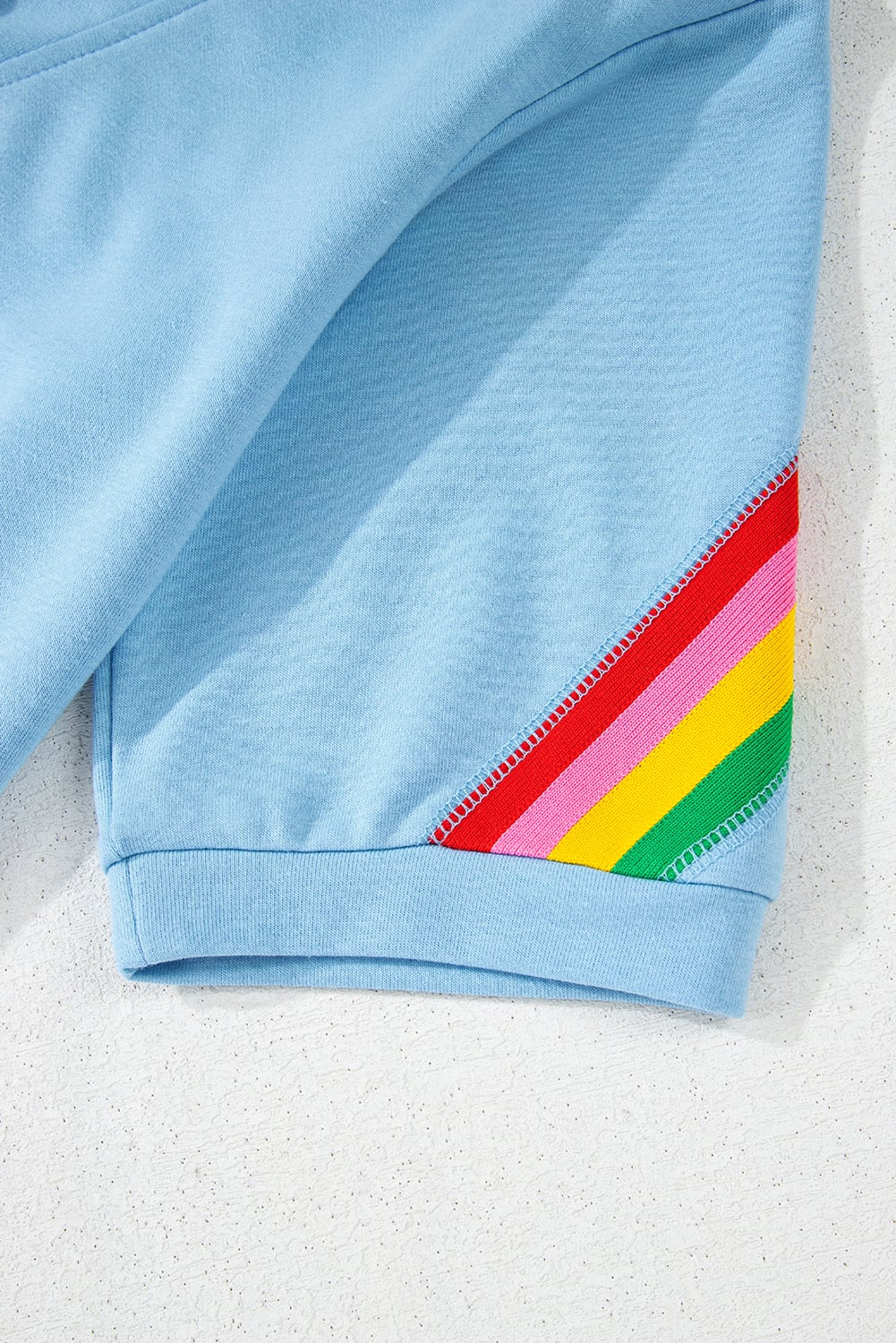 Sky Blue Rainbow Colorblock Collared Short Sleeve Top 2 Piece Shorts Set