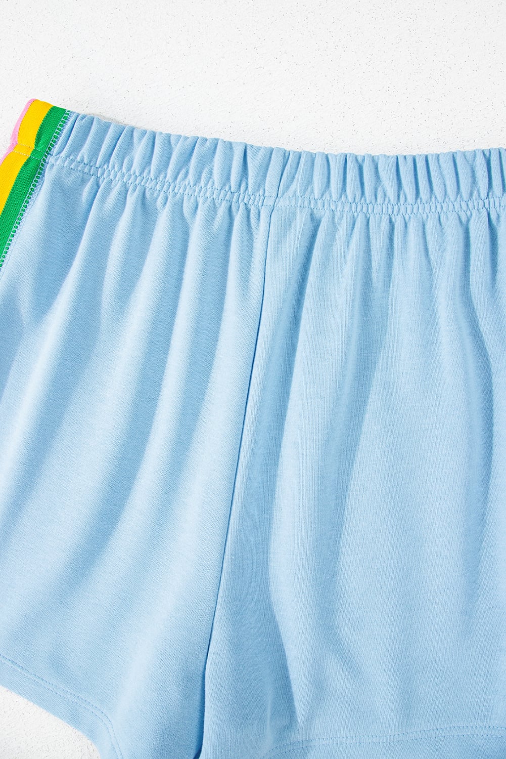 Sky Blue Rainbow Colorblock Collared Short Sleeve Top 2 Piece Shorts Set