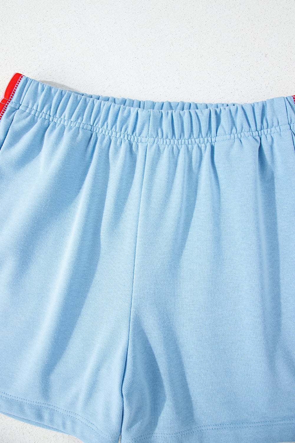 Sky Blue Rainbow Colorblock Collared Short Sleeve Top 2 Piece Shorts Set