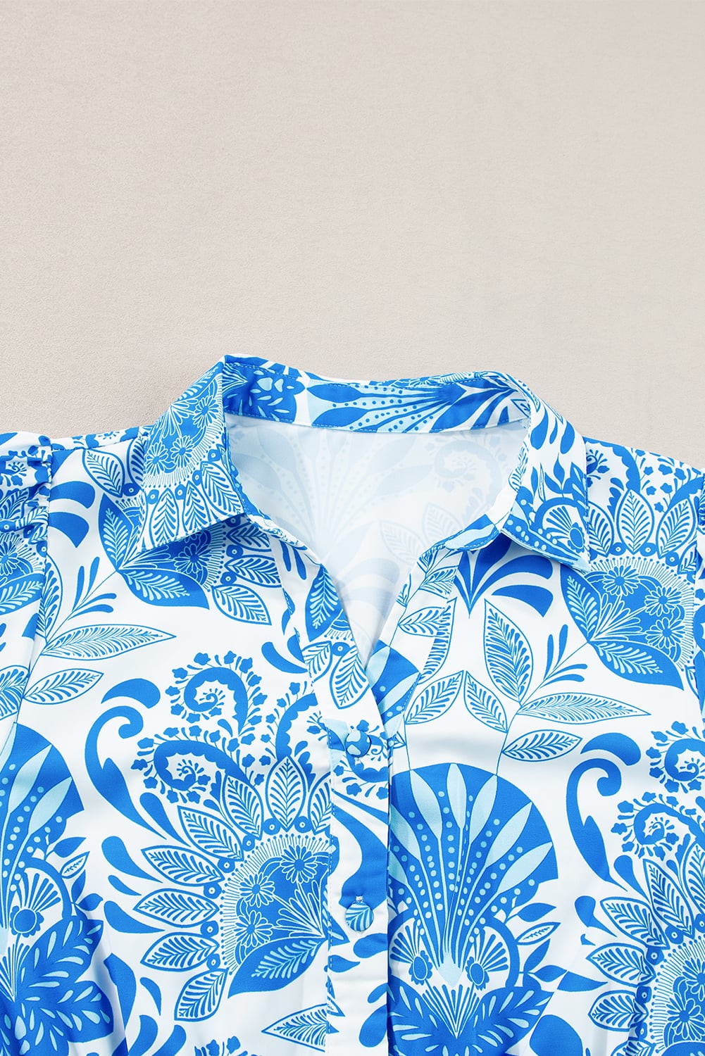 Sky Blue Retro Floral Print Drawstring Waist Ruffled Mini Dress