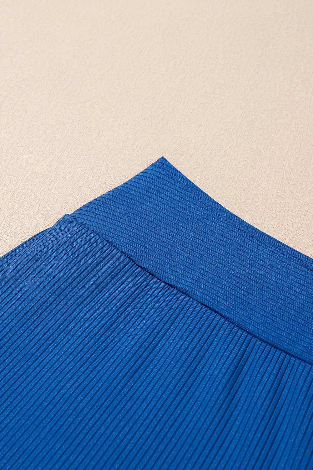 Sky Blue Ribbed Knit Crossed Detail Tank Skort 2pcs Swimsuit