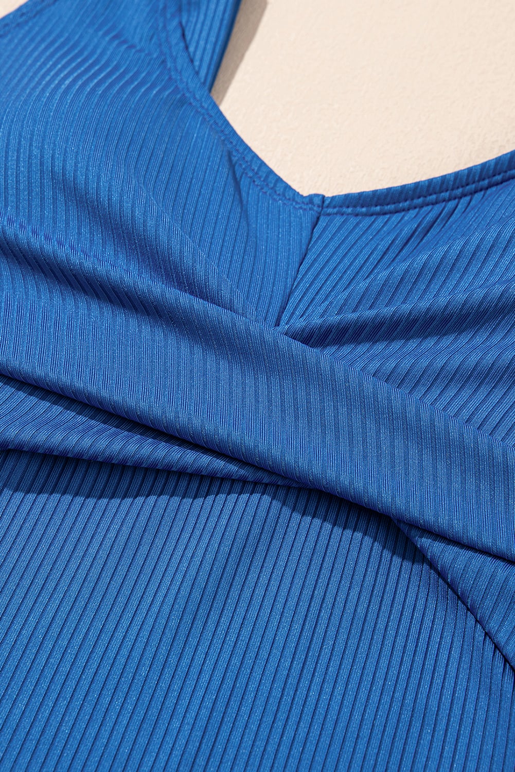Sky Blue Ribbed Knit Crossed Detail Tank Skort 2pcs Swimsuit