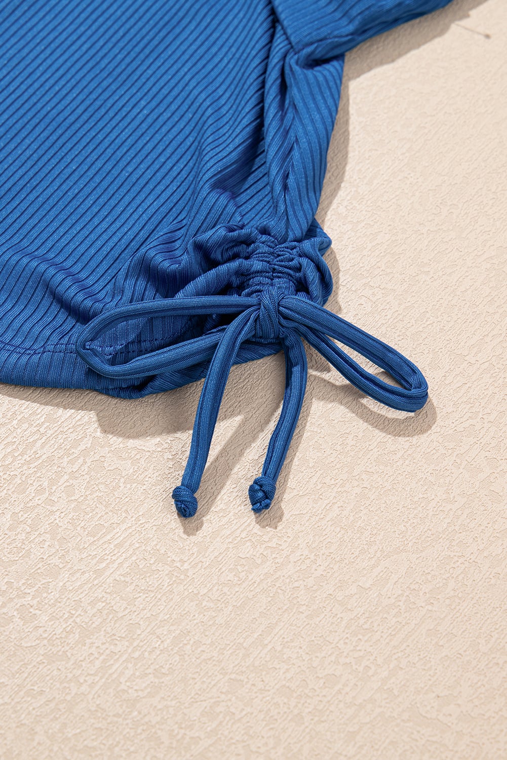 Sky Blue Ribbed Knit Crossed Detail Tank Skort 2pcs Swimsuit
