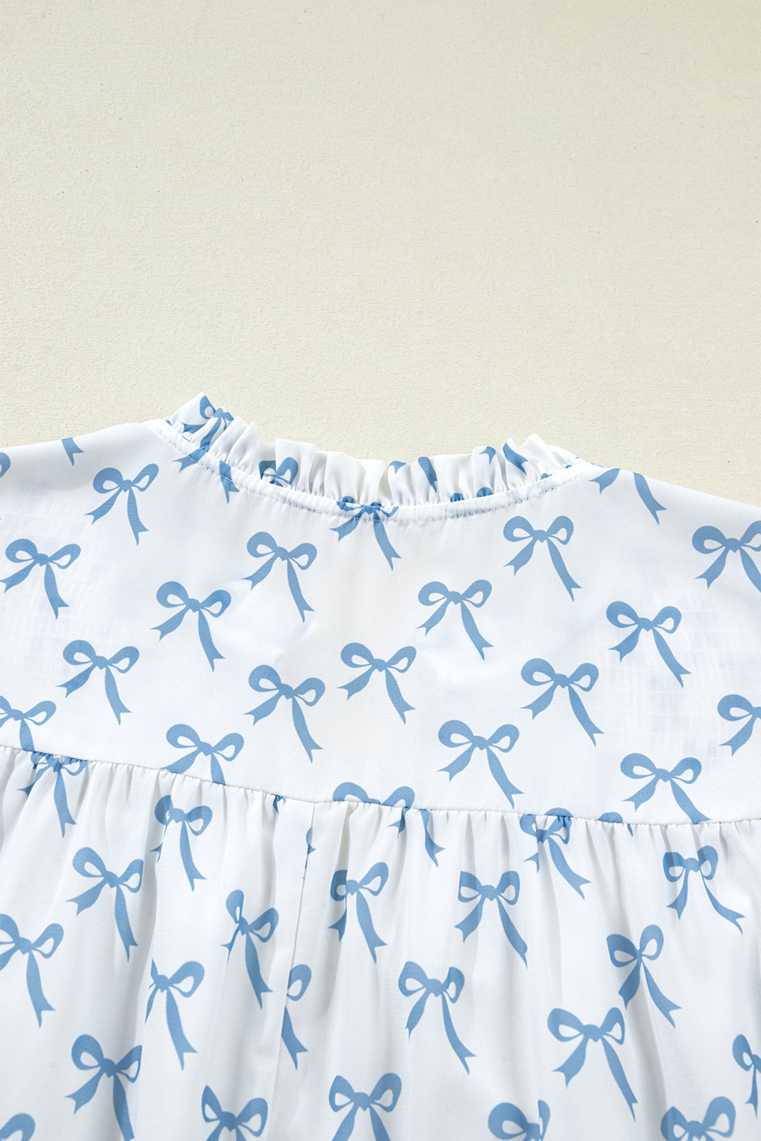 Sky Blue Ruffled Short Sleeve Plus Size Bow Top