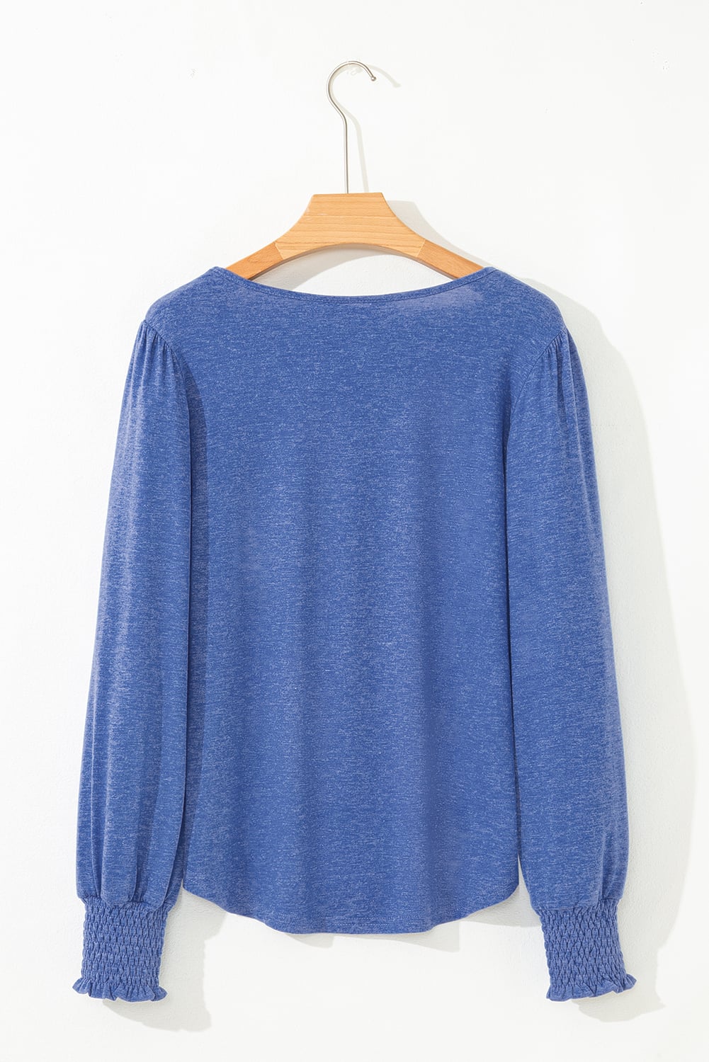 Sky Blue Shirred Shoulder Frilled Cuffs Long Sleeve Top